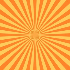Orange sunburst radial concentric rays pattern. Summer banner background. Flat vector illustration.