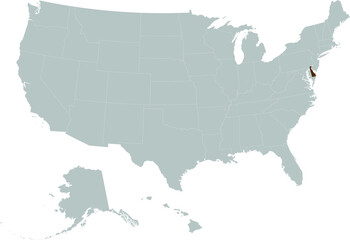 Obraz na płótnie Canvas Brown Map of US federal state of Delaware within gray map of United States of America