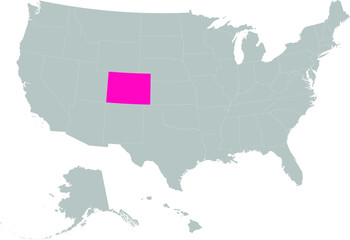 Pink Map of US federal state of Colorado within gray map of United States of America