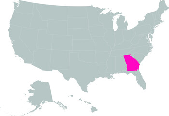 Pink Map of US federal state of Georgia within gray map of United States of America