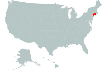 Red Map of US federal state of Connecticut within gray map of United States of America