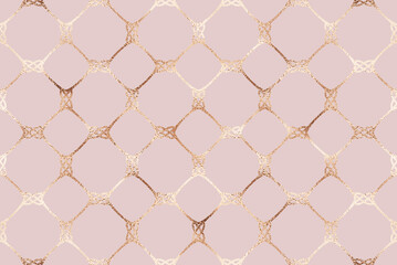 Fototapeta premium Geometric seamless pattern design with decorative rose gold grid tiles.
