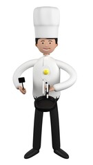 Character person illustration about chef cooking egg. 3D illustration. 3D rendering.