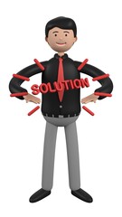 Character person illustration about employee find a solution for a problem while working. 3D illustration. 3D rendering.