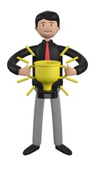 Character person illustration about employee get the throphy or award. 3D illustration. 3D rendering.