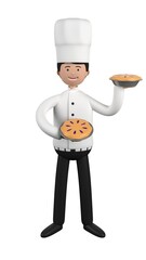 Character person illustration about chef making or serving pai. 3D illustration. 3D rendering.