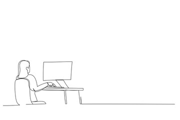 Drawing of Industrial female Engineer Working on a Personal Computersingle line art style