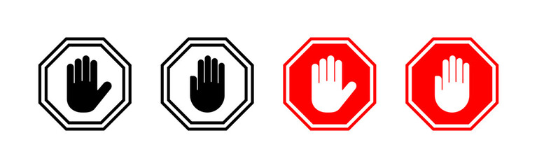 Stop icon vector. stop road sign. hand stop sign and symbol. Do not enter stop red sign with hand