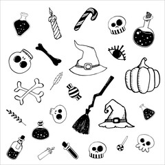 Set of  Halloween elements, objects and icones.