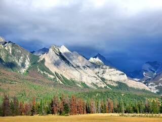 Canadian Rockies. Mountains in British Columbia Canada. Landscape in autumn. 