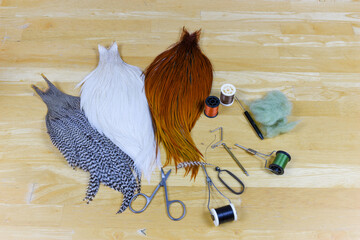 Fly tying tools and paraphernalia.
