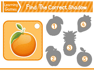 Find The Correct Shadow Find And Match The Correct Shadow Of Orange. Kids Educational Game. Printable Worksheet Vector Illustration