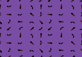 Woman seamless shoes and lipstick pattern for wrapping paper and clothes print and notebooks and shops and hobbies