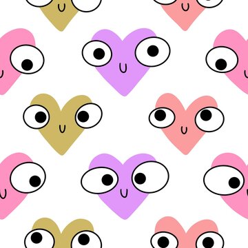 Valentines seamless cartoon hearts love pattern for kids and wrapping paper and notebooks and fabrics