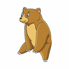 cartoon illustration the bear is sitting and looking at the forest above the felled tree trunk