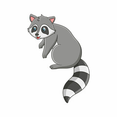 cartoon illustration The raccoon is standing on a big tree trunk looking for food