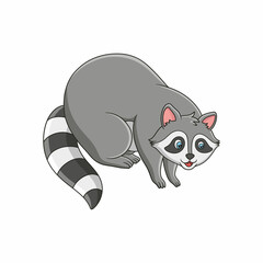 cartoon illustration The raccoon is gathering leaves from a big tree to make a nest for it to live in
