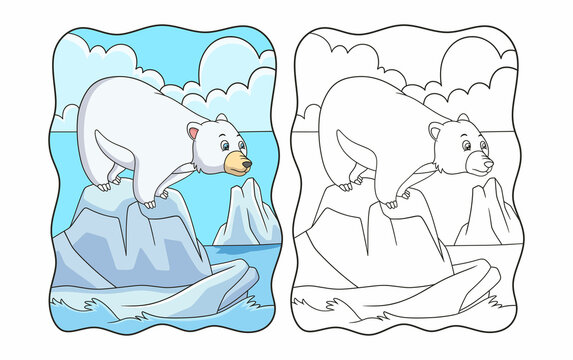 cartoon illustration Polar bear is standing and looking at the water looking for fish for food book or page for kids