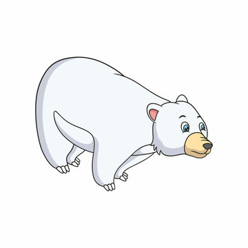 cartoon illustration Polar bear is standing and looking at the water looking for fish for food