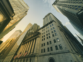 Historic buildings of the financial district on Wall Street in New York City