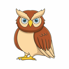 cartoon illustration owl is perching on a big tree trunk during the day