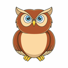 cartoon illustration owl standing in front of his house on a big tree trunk at night