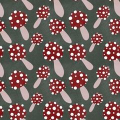 Autumn forest seamless cartoon mushrooms pattern for fabrics and kids and wrapping paper and linens and hobbies