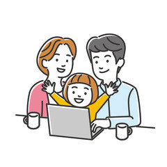 パソコン、タブレットを使い楽しむ家族