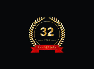 32th anniversary celebration with gold glitter color and white background. Vector design for celebrations, invitation cards and greeting cards. eps 10.