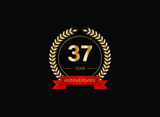 37th anniversary celebration with gold glitter color and white background. Vector design for celebrations, invitation cards and greeting cards. eps 10.