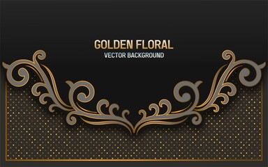 stylish golden floral element shape and glitter on luxury black background.vector illustration