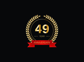 49th anniversary celebration with gold glitter color and white background. Vector design for celebrations, invitation cards and greeting cards. eps 10.