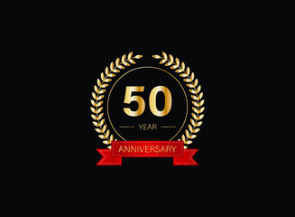 50th anniversary celebration with gold glitter color and white background. Vector design for celebrations, invitation cards and greeting cards. eps 10.