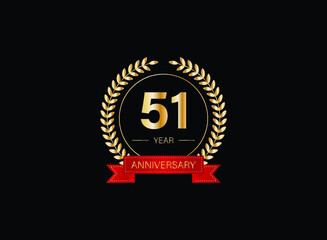 51th anniversary celebration with gold glitter color and white background. Vector design for celebrations, invitation cards and greeting cards. eps 10.