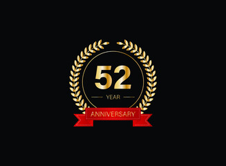 52th anniversary celebration with gold glitter color and white background. Vector design for celebrations, invitation cards and greeting cards. eps 10.