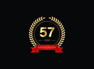 57th anniversary celebration with gold glitter color and white background. Vector design for celebrations, invitation cards and greeting cards. eps 10.