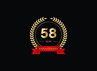 58th anniversary celebration with gold glitter color and white background. Vector design for celebrations, invitation cards and greeting cards. eps 10.