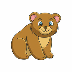 cartoon illustration The bear is sitting in the middle of the forest enjoying the morning weather under a big tree