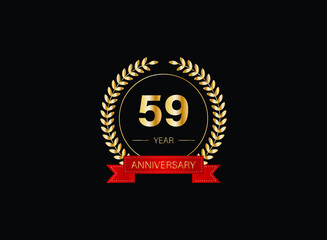 59th anniversary celebration with gold glitter color and white background. Vector design for celebrations, invitation cards and greeting cards. eps 10.