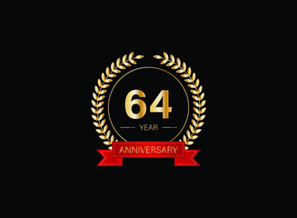 64th anniversary celebration with gold glitter color and white background. Vector design for celebrations, invitation cards and greeting cards. eps 10.