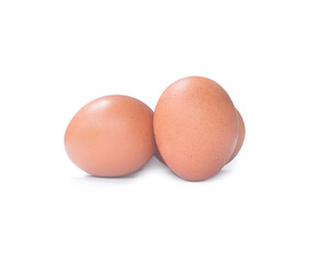 Three fresh brown chicken egss isolated on white background with clipping path