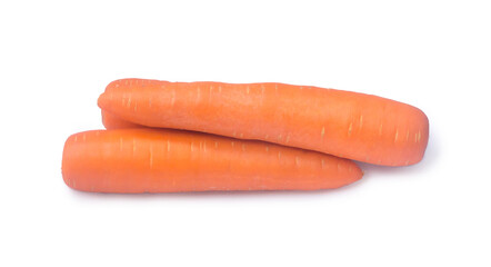 Top view of three orange carrots vegetable in stack isolated on white background with clipping path