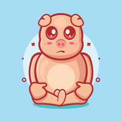 kawaii pig animal character mascot with sad expression isolated cartoon in flat style design