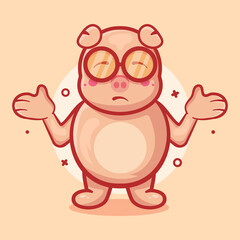 funny pig animal character mascot with confused expression isolated cartoon in flat style design