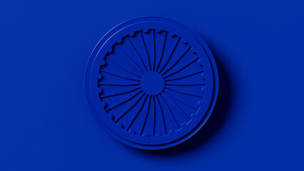 3d rendering, india background, ashoka chakra symbol of India in the middle on blue backgeound , copy space for design
