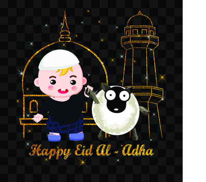 Eid al adha greeting illustration baby and sheep