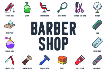 Barber shop set icon symbol template for graphic and web design collection logo vector illustration