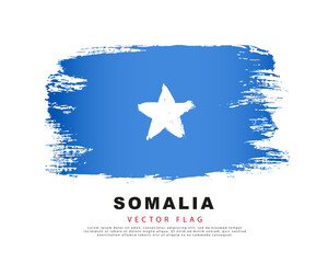 Obraz na płótnie Canvas The flag of Somalia. Blue and white brush strokes drawn by hand. Vector illustration on a white background.