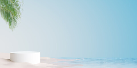 podium on sand background for product presentation. Natural beauty pedestal, earth tone colour, relaxation concept, 3d illustration