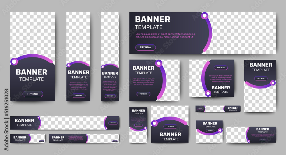 Wall mural modern banner design web template set, horizontal header web banner. modern gradient blue cover head